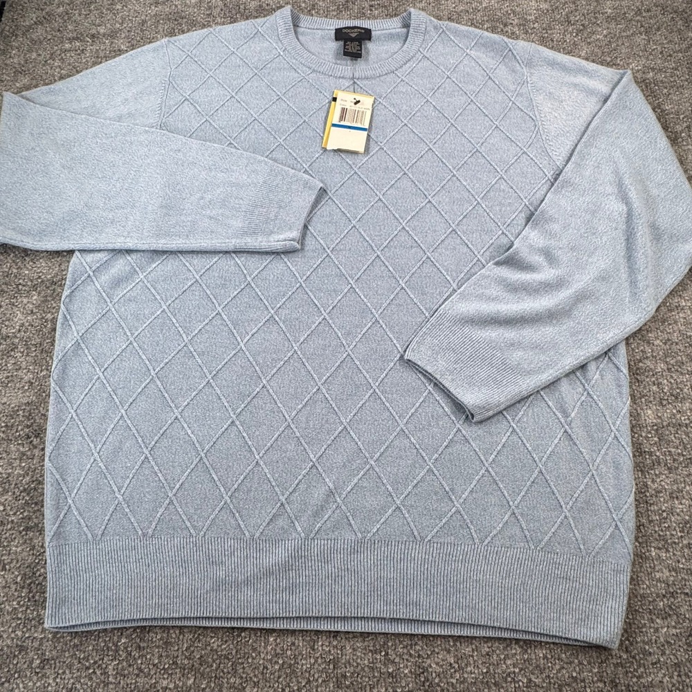Dockers Sweater Men XL Crewneck Diamond Knit Acrylic Blue Cloud Marl NEW Grandpa